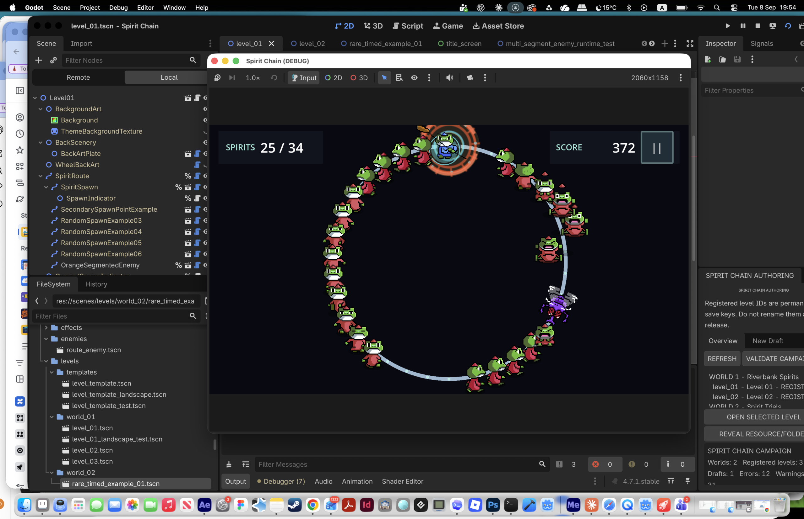 Spirit Chain gameplay showing the player, linked spirits and the active level