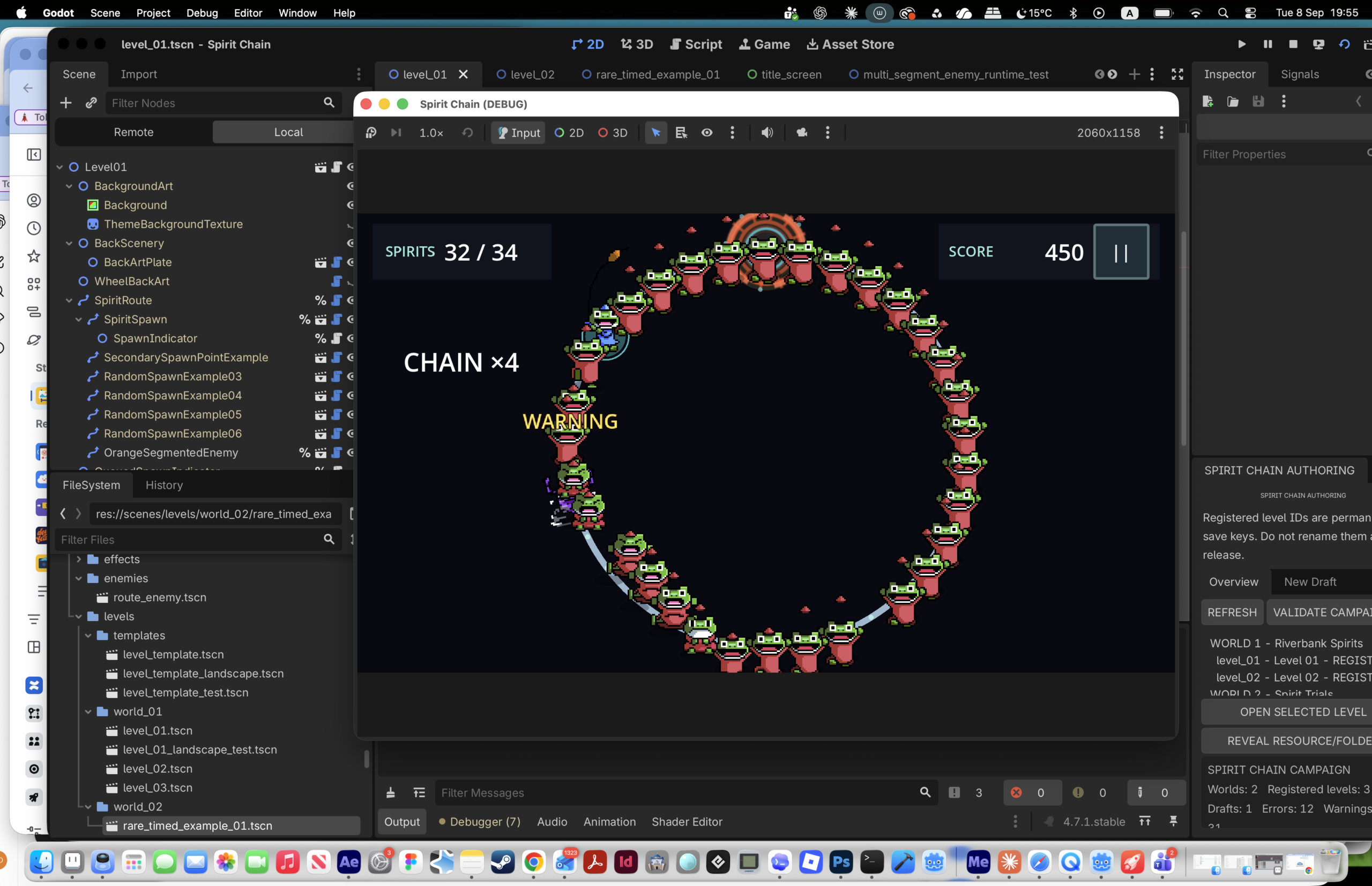 Spirit Chain level in play with the route, spirits and interface