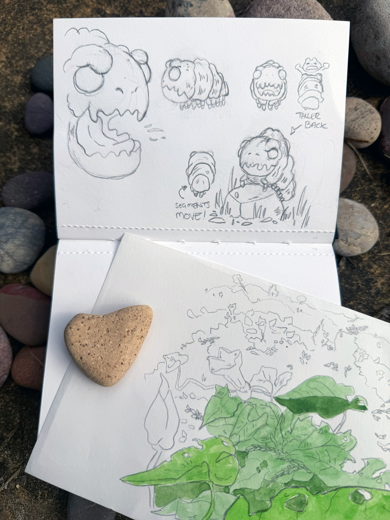Spirit Chain sketchbook studies for creatures and nature worldbuilding