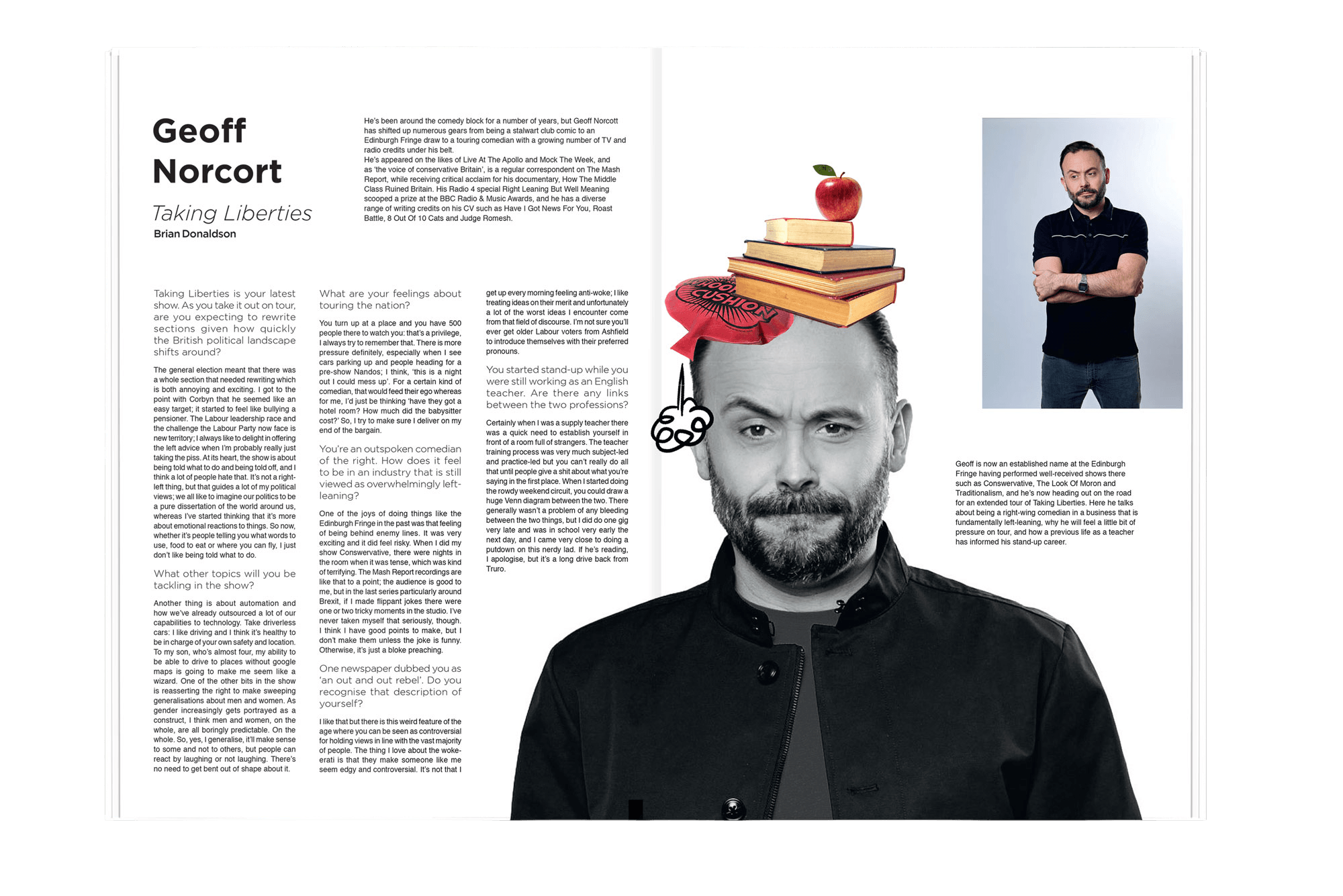 Phonebox Magazine interview spread featuring Geoff Norcott