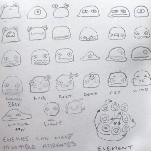 Sketchbook page with hand-drawn creature studies