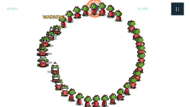 Red Spirit Chain frogs moving around a circular route